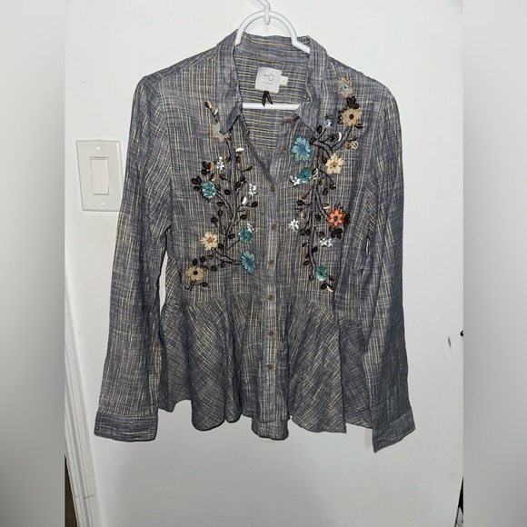 Anthropologie HD in Paris Ella Embellished Embroidered Striped Top Sz 2 #G - Picture 2 of 5